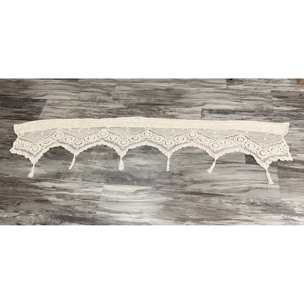 Vintage Peking Beige Intricate Crochet Valance Tassels Beige 84X18 Inch Cottage